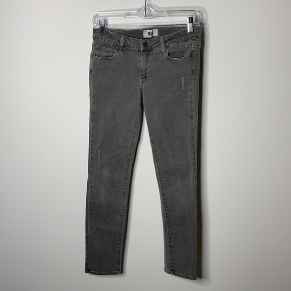 PAIGE Peg Skinny Distressed Grey Wash Denim Jeans - Picture 1 of 7